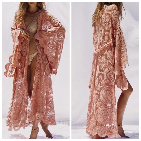 Tops - Coral Intricate Lace Duster Top